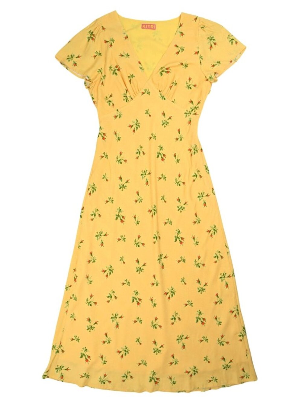 KITRI V-Neck Dress in Yellow Floral